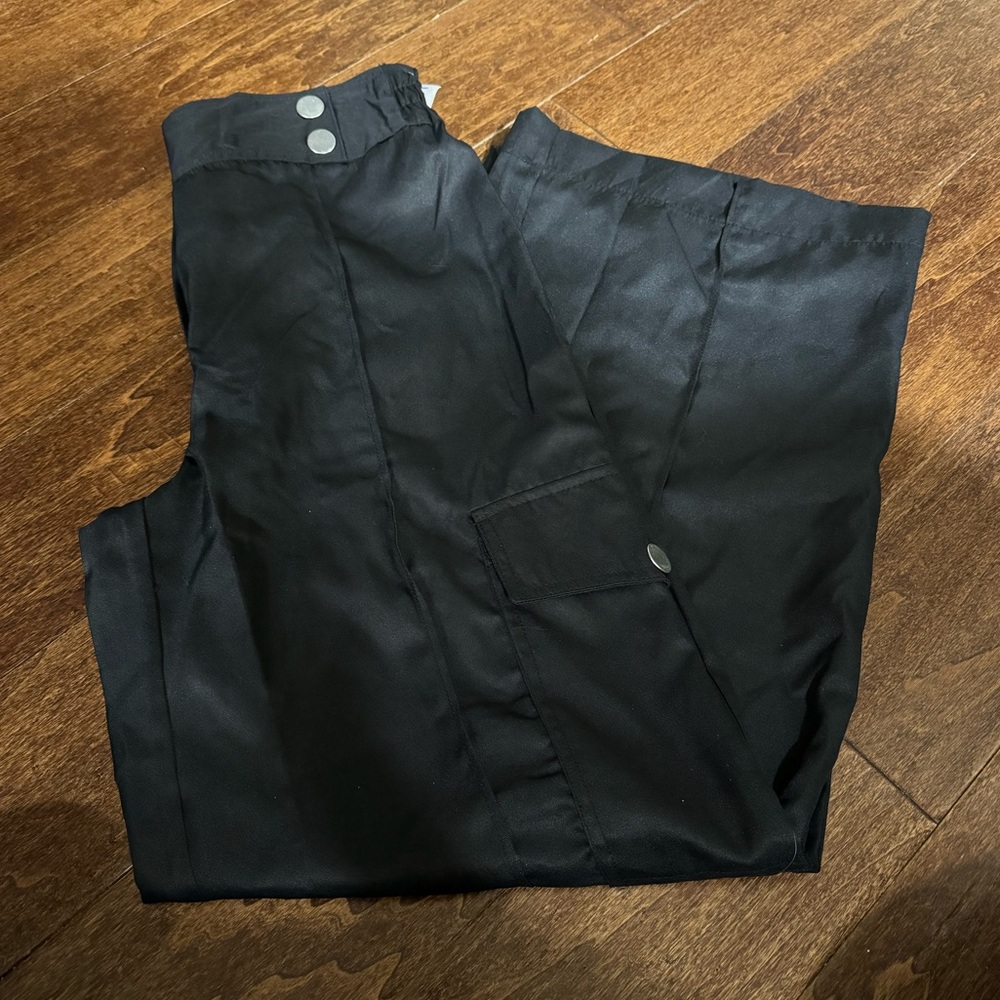 ✨ Anthropologie RD & Koko Black Satin Cargo Wide leg   Trousers